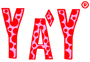 Red and pink 'YAY' logo with a registered trademark symbol on a white background
